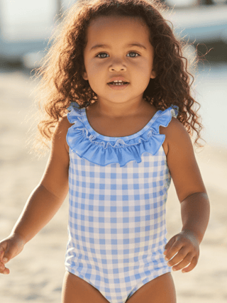 Bow Back Swimsuit - Blue Gingham - Sugar Bee Clothing