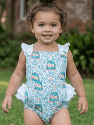 Baby Judith Ruffle Tank Bubble - Heritage Toile Puppies - Sugar Bee Clothing