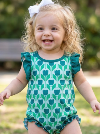 Baby Vivian Strappy Ruffle Bubble - Tulip Court - Sugar Bee Clothing