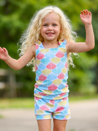 Lucille Ruffle Tank Shorts Set - Rainbow Shells - Sugar Bee Clothing