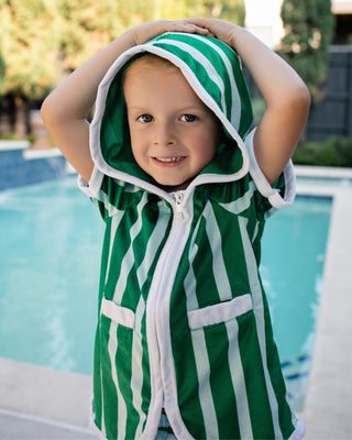 ***PREORDER***Boys Swim Cover Up - Green Cabana Stripe