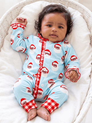 Baby Ruffle Buttflap Pajamas - Vintage Black Santa Holiday Lounge - Sugar Bee Clothing