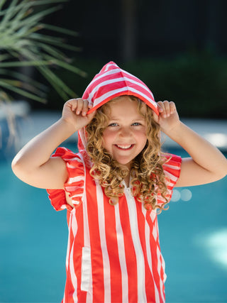 ***PREORDER***Ruffle Swim Cover Up - Red Cabana Stripe