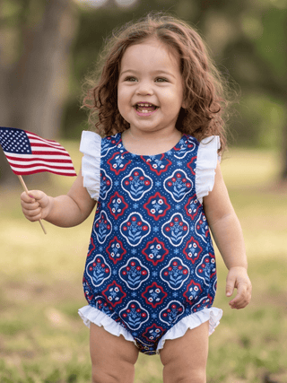 Baby Charlene Ruffle Bottom Bubble - Independence Garden - Sugar Bee Clothing