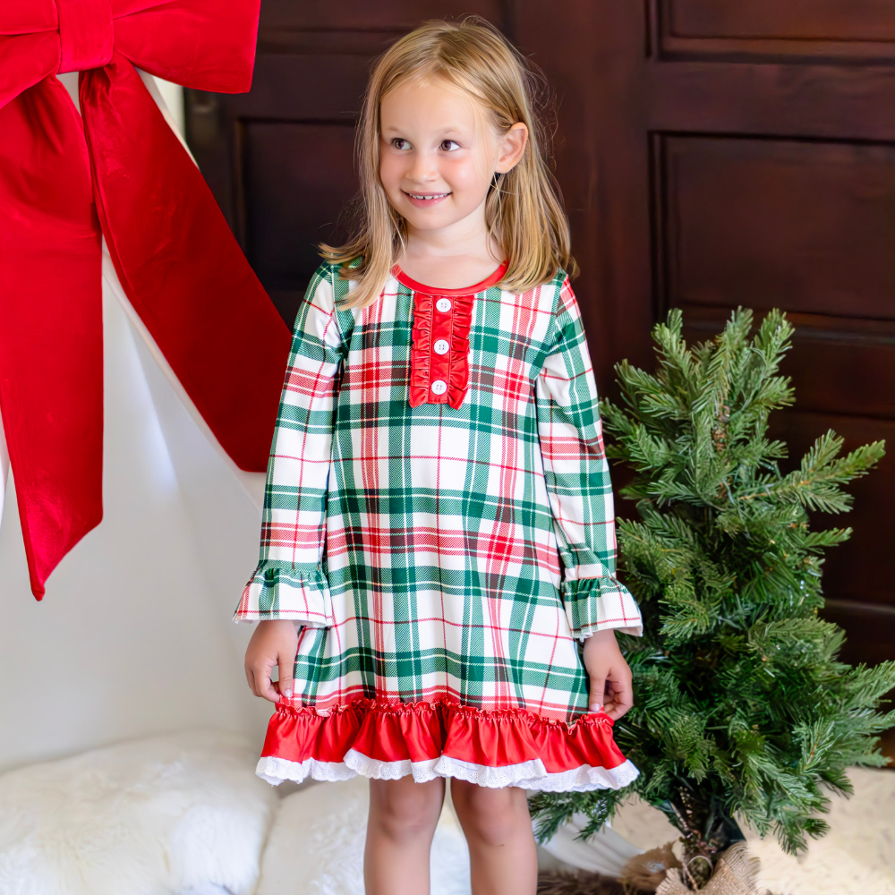 Sugarbee Toddler Gown with Bloomers - Christmas Plaid Holiday Lounge 5T Sugarbee Toddler Gown with Bloomers - Christmas Plaid Holiday Lounge 5T