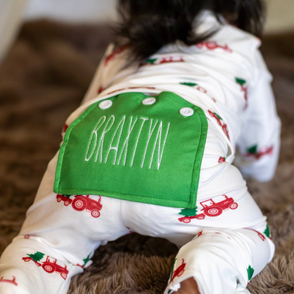 Ruffle Buttflap Pajamas - Christmas Tractor Holiday Lounge