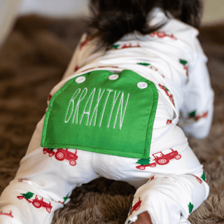 Ruffle Buttflap Pajamas - Christmas Tractor Holiday Lounge - Sugar Bee Clothing