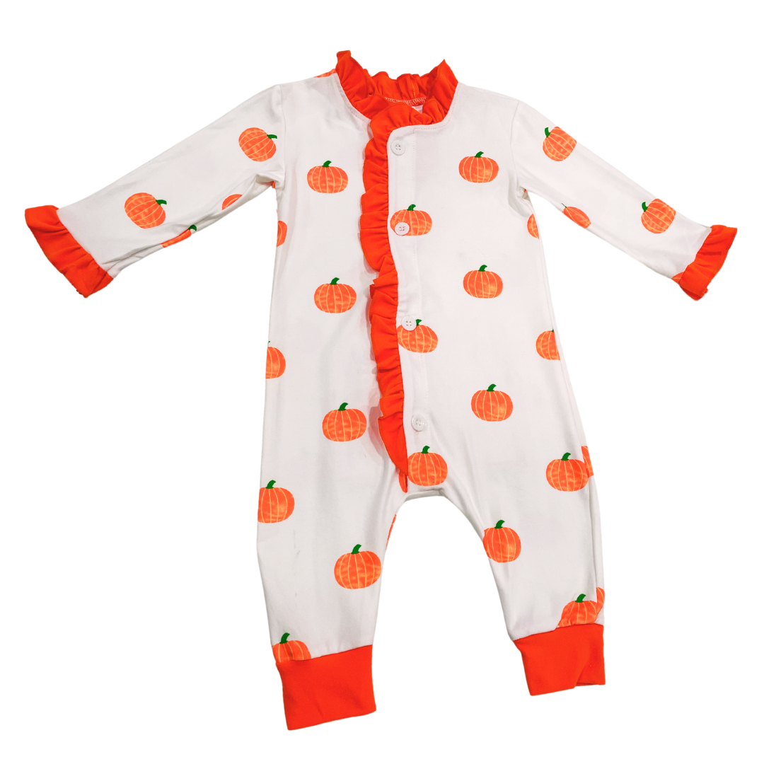 One-Piece Ruffle Buttflap Pajamas - Pumpkin Dream