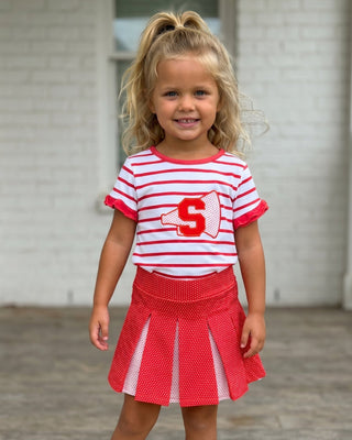 ***PREORDER***2-Piece Scalloped Red Striped Tee and Skort Set - Red Dot