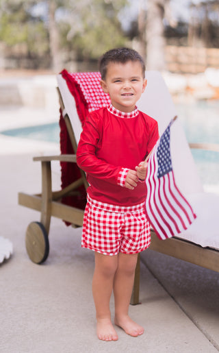 Swim Shorts - Red Gingham - Sugar Bee Clothing