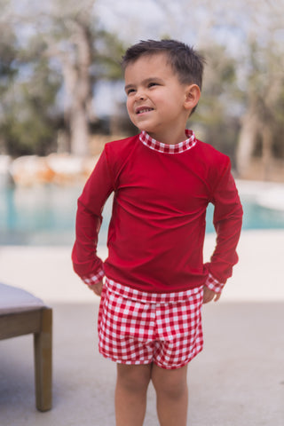 Swim Shorts - Red Gingham - Sugar Bee Clothing