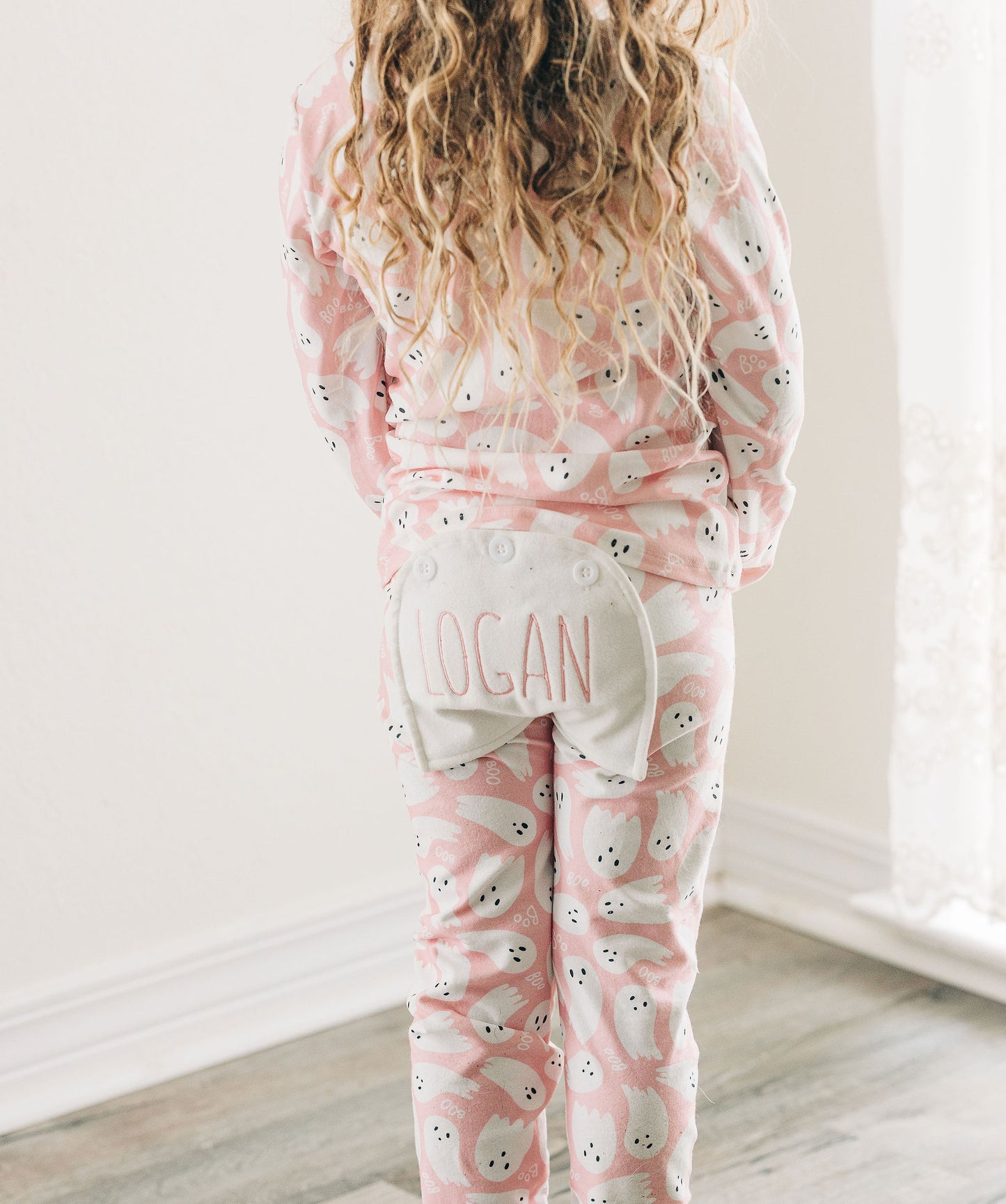 Ruffle Buttflap PJs - Ghosts on Pink