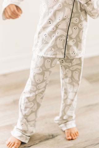 Button Down PJs - Ghosts on Grey - Sugar Bee Clothing