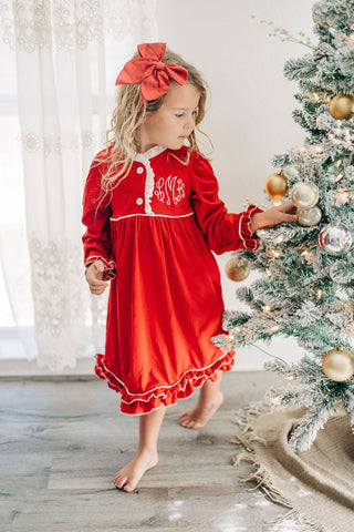 Ruffle Nightgown - Red Holiday Lounge - Sugar Bee Clothing