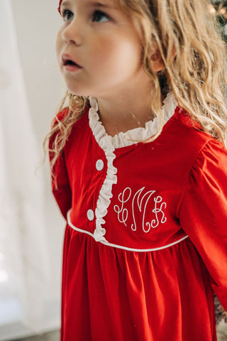 Ruffle Nightgown - Red Holiday Lounge - Sugar Bee Clothing