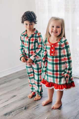Gown with Bloomers - Christmas Plaid Holiday Lounge - Sugar Bee Clothing