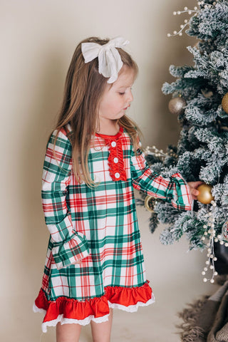 Gown with Bloomers - Christmas Plaid Holiday Lounge - Sugar Bee Clothing