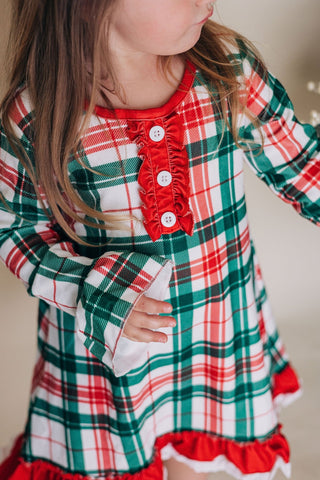 Gown with Bloomers - Christmas Plaid Holiday Lounge - Sugar Bee Clothing