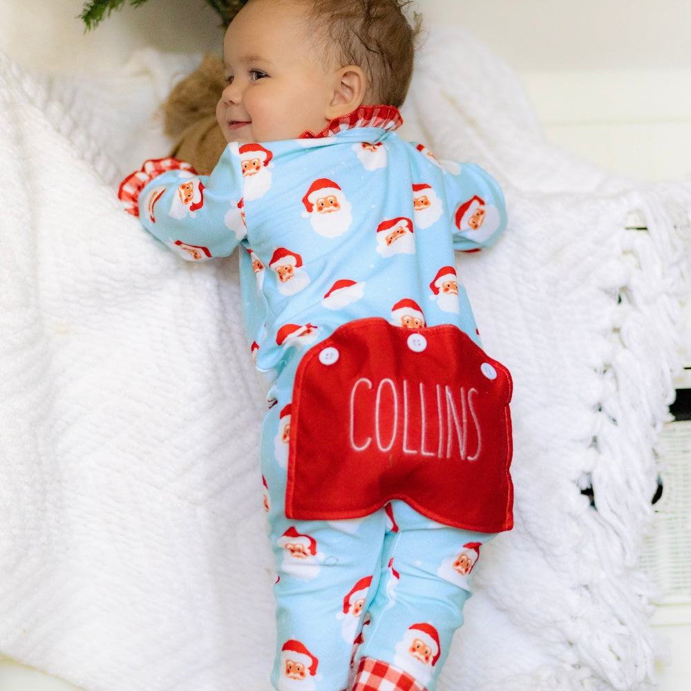 Baby Ruffle Buttflap Pajamas - Vintage Santa Holiday Lounge