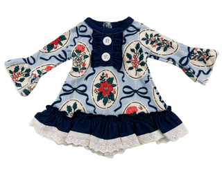 Doll Gown - Navy Bows & Frames - Sugar Bee Clothing