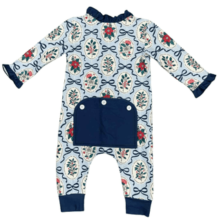 Ruffle Buttflap Pajamas - Navy Bows & Frames - Sugar Bee Clothing