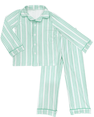 Button Down Pajamas - Green Stripe Holiday Lounge - Sugar Bee Clothing