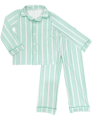 Adult Button Down Pajamas - Green Stripe Holiday Lounge - Sugar Bee Clothing