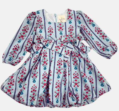 Camille LS Bubble Dress - Snowberry Stripes