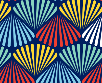 Ruffle Bottom Swimsuit - Rainbow Shells on Navy