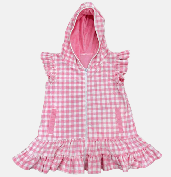 Swim Cover up - Pink Gingham Ruffle