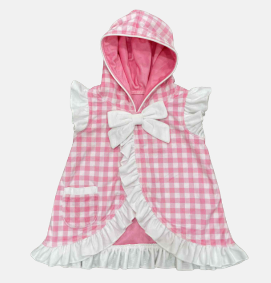 Swim Cover up - Pink Gingham Ruffle With Bows