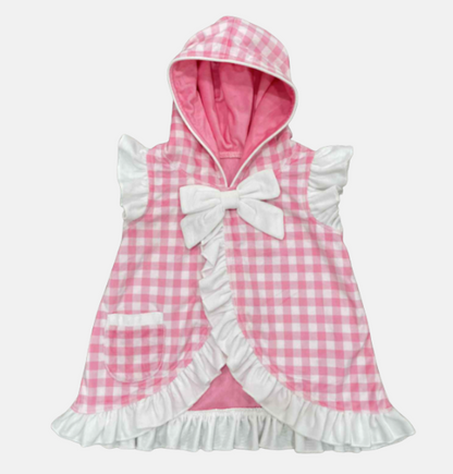 Swim Cover up - Pink Gingham Ruffle With Bows