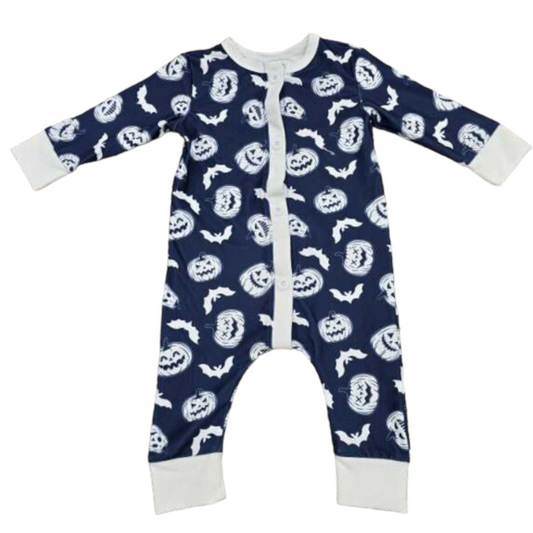 One-Piece Buttflap Pajamas - Vintage Navy Halloween