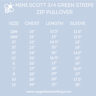 Mini Scott 3/4 Zip Pullover - Green Stripe - Sugar Bee Clothing