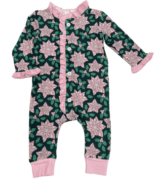 Ruffle Buttflap Pajamas - Poinsettia Holiday Lounge - Sugar Bee Clothing