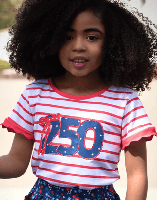 Mae Scalloped Sleeve Red Striped Tee - 250 Applique - Sugar Bee Clothing
