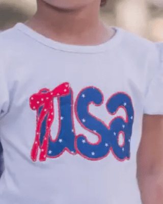 Amelia Puff Sleeve Tee - USA Applique - Sugar Bee Clothing