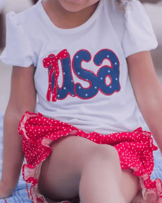 Amelia Puff Sleeve Tee - USA Applique - Sugar Bee Clothing