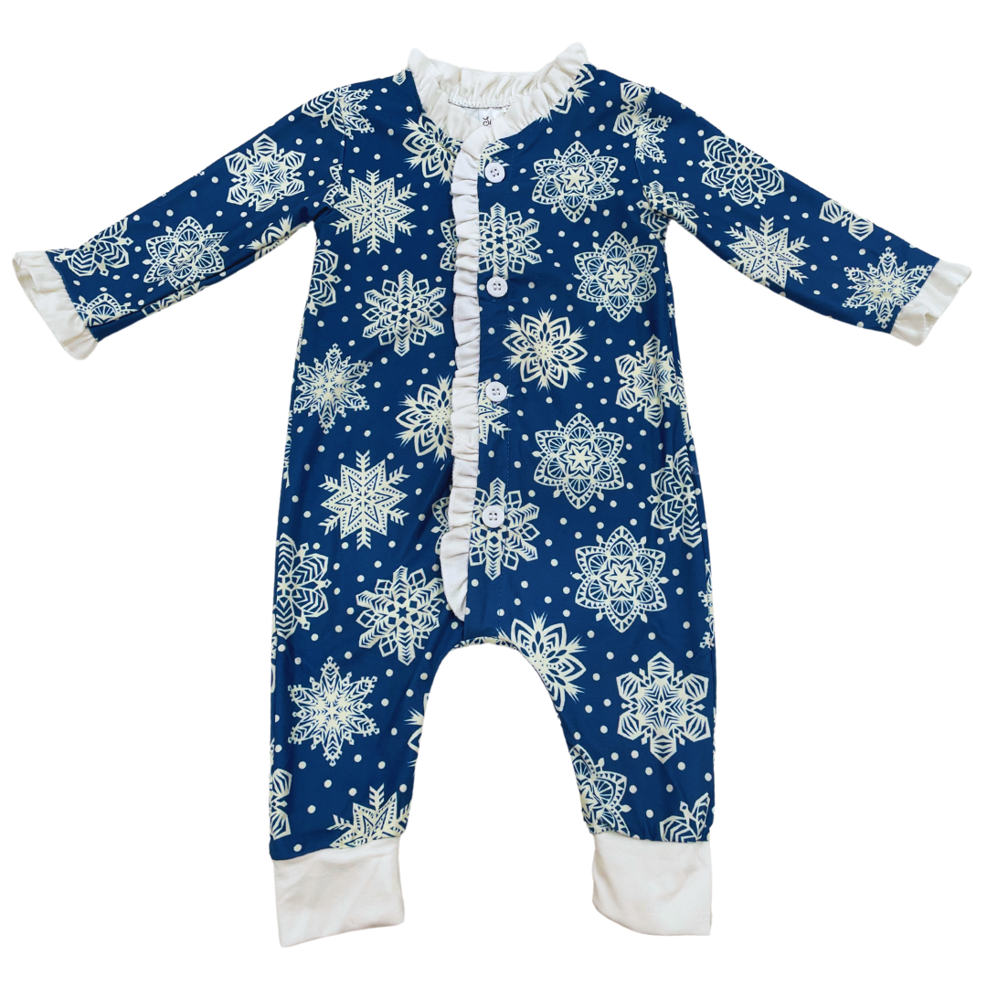 Ruffle Buttflap Pajamas - Snowflakes