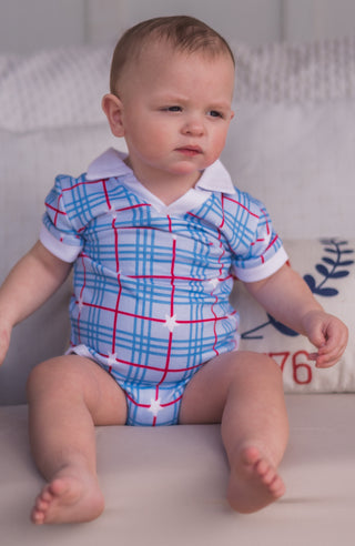 Baby Patrick SS Clubhouse Polo One Piece - Star Spangled - Sugar Bee Clothing