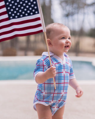 Baby Patrick SS Clubhouse Polo One Piece - Star Spangled - Sugar Bee Clothing