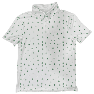 Davis Short Sleeve Pocket Polo - Tiny Trees on White - Sugar Bee Clothing