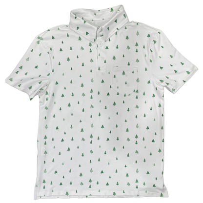 Davis Short Sleeve Pocket Polo - Tiny Trees on White