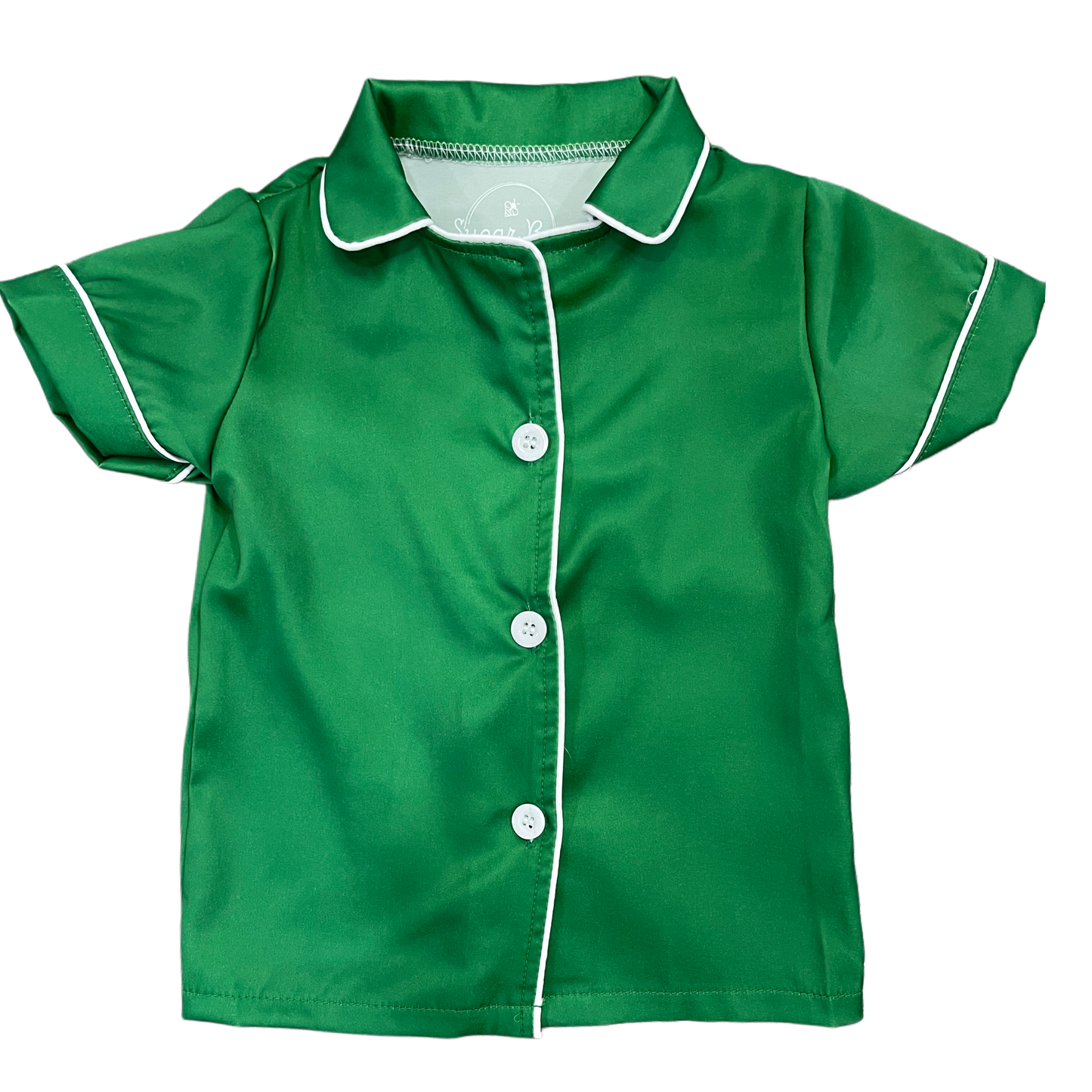 Charlie Satin Separates - Green Short Sleeve Top