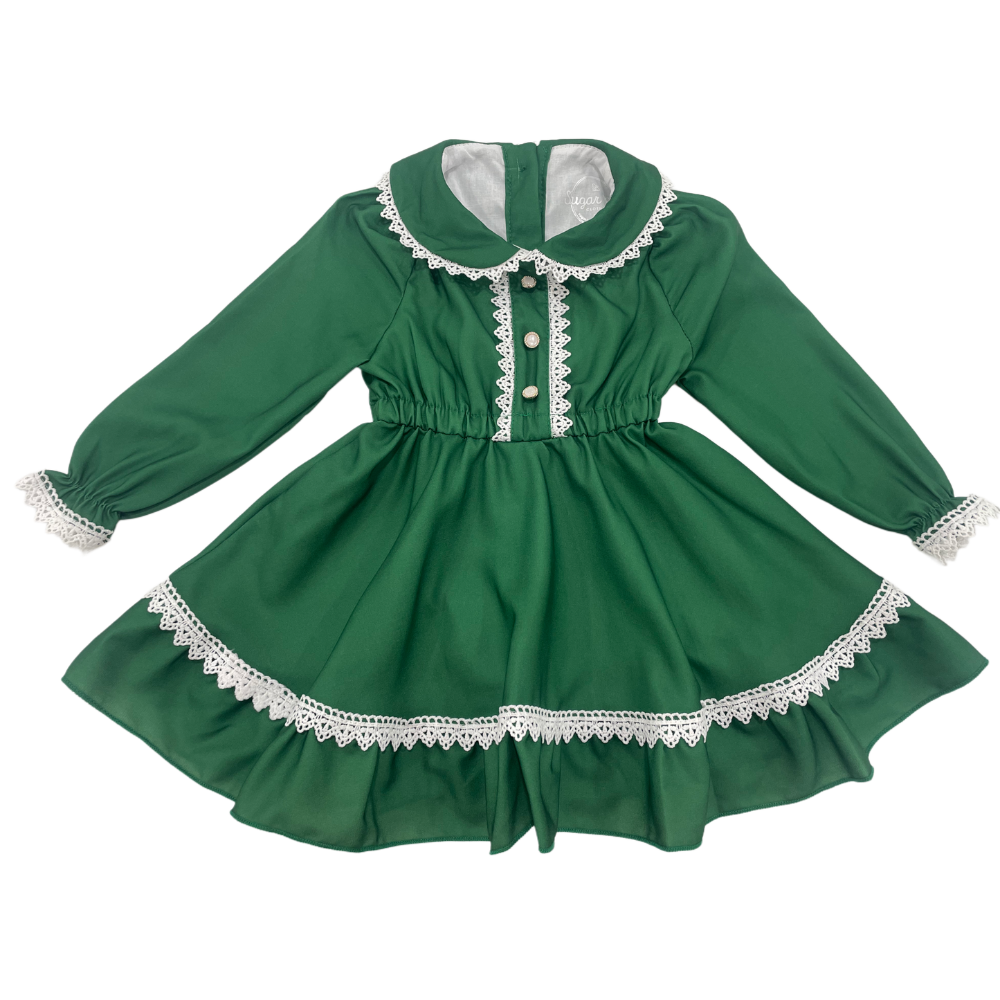 Madeline Lace Peter Pan Dress - Emerald