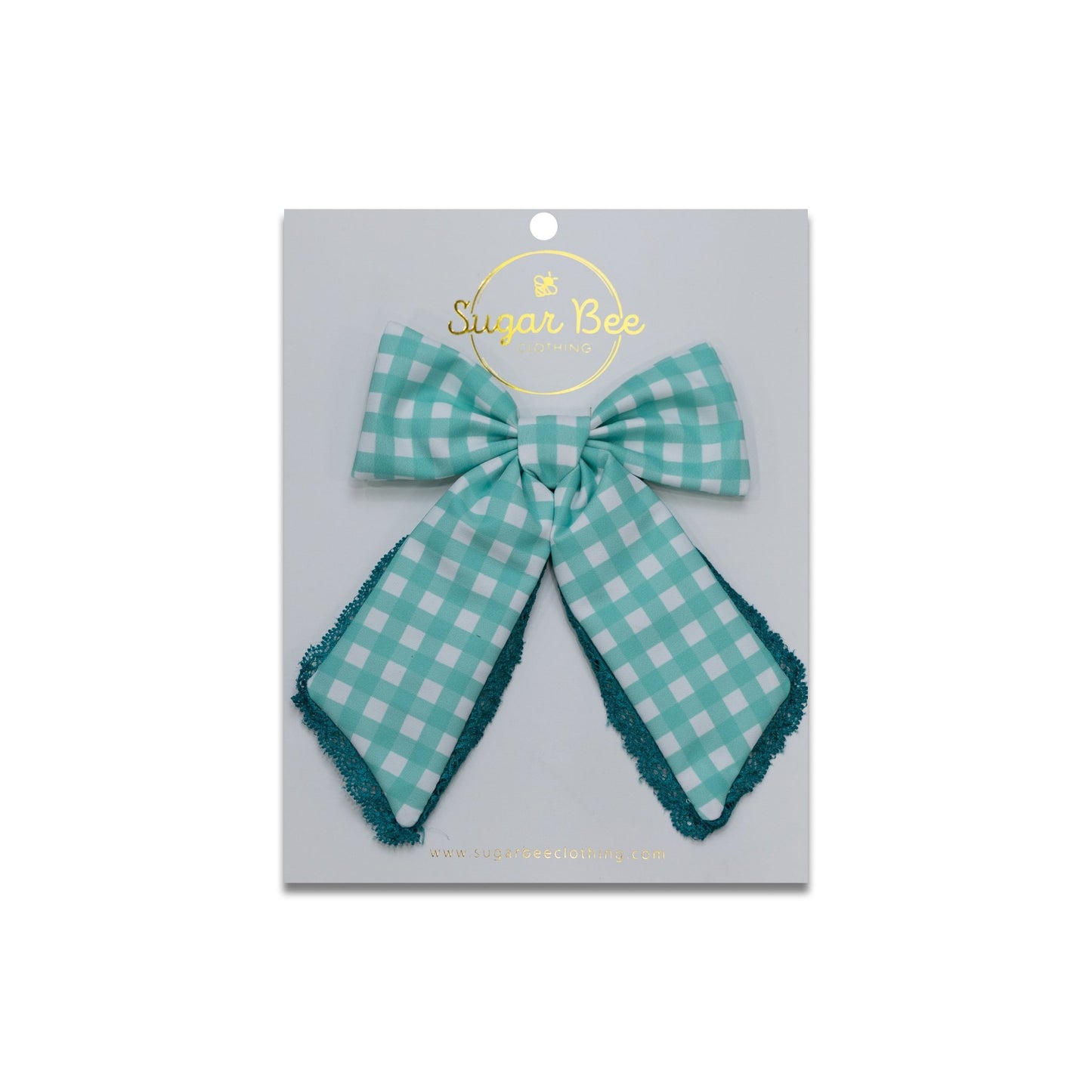 Hairbow - Mint Gingham - Sugar Bee Clothing