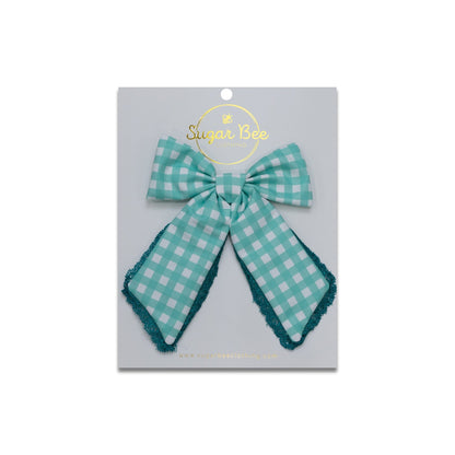 Hairbow - Mint Gingham - Sugar Bee Clothing