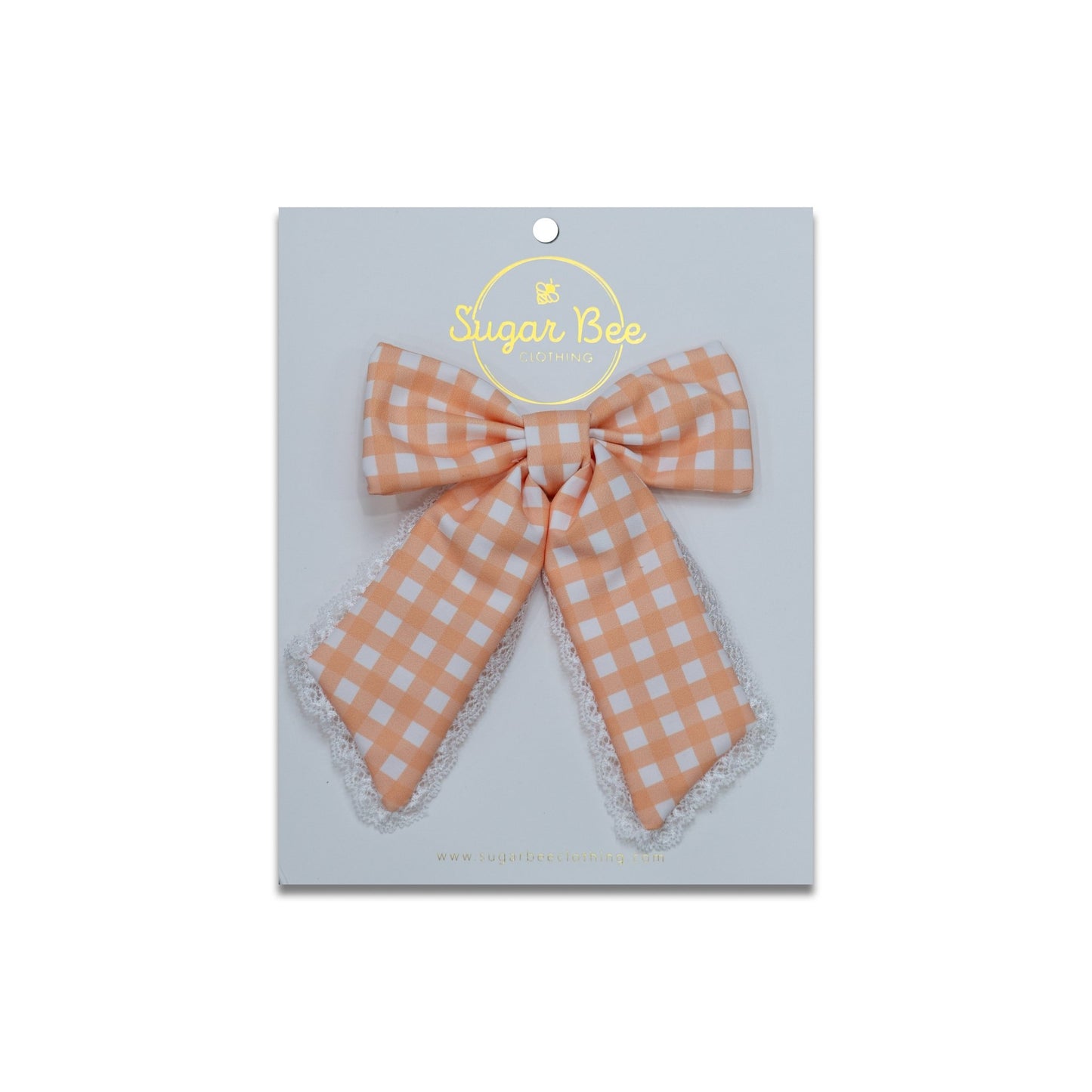 Hairbow - Peach Gingham - Sugar Bee Clothing