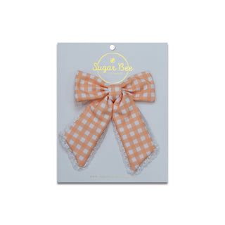 Hairbow - Peach Gingham - Sugar Bee Clothing