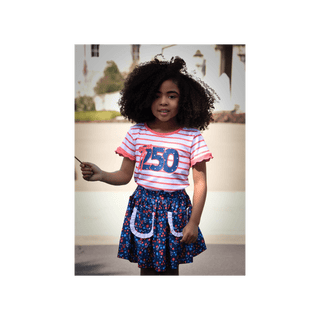 Mae Scalloped Sleeve Red Striped Tee - 250 Applique - Sugar Bee Clothing